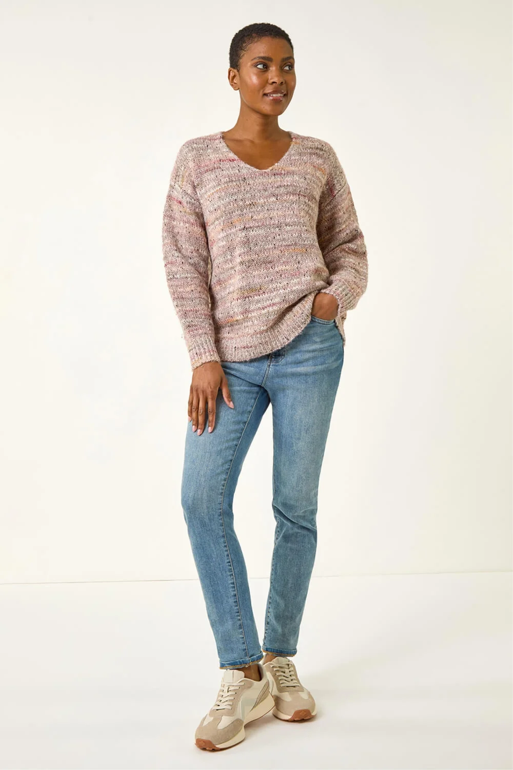 Roman Light Pink Shimmer V-Neck Knitted Jumper - 18 Image 2
