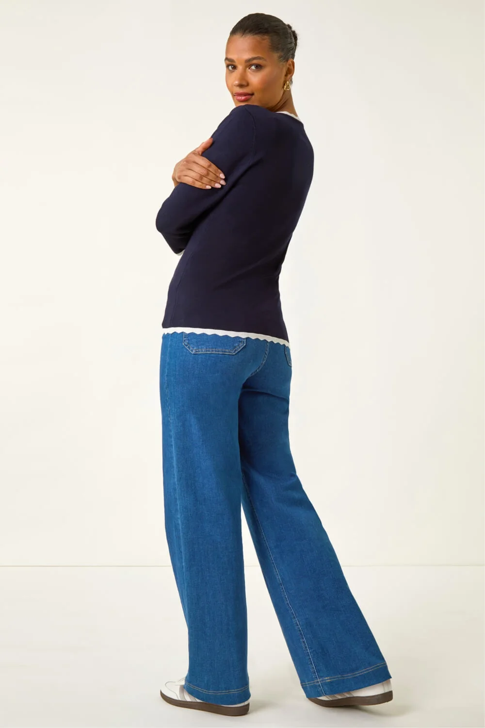 Roman Navy Scallop Neck Button Knit Jumper - 10 Image 4