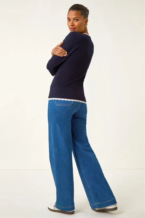 Roman Navy Scallop Neck Button Knit Jumper - 10 Image 4