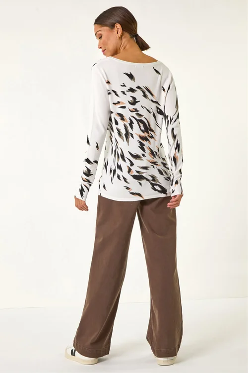 Roman Beige V Neck Print Jumper - 12 Image 3