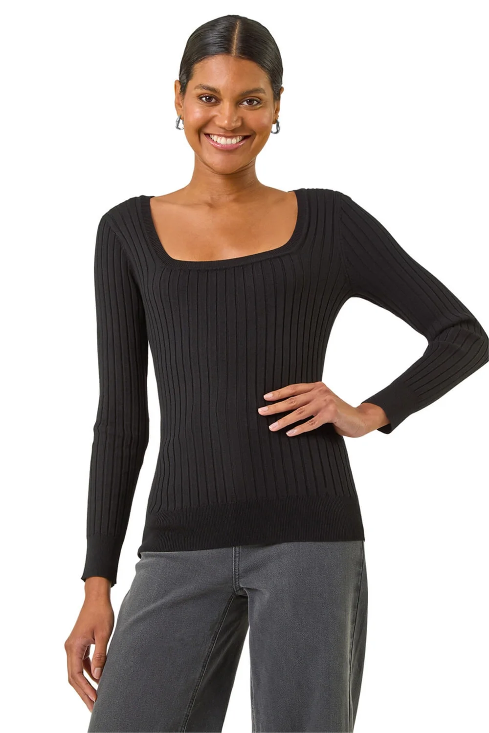 Roman Black Square Neck Ribbed Knit Jumper - 18 Image 1