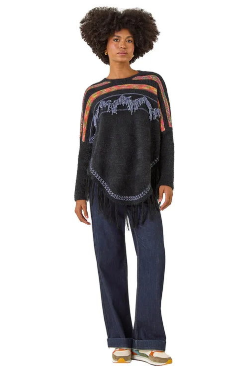 Roman Black Jacquard Tassel Knit Jumper - 16 Image 2