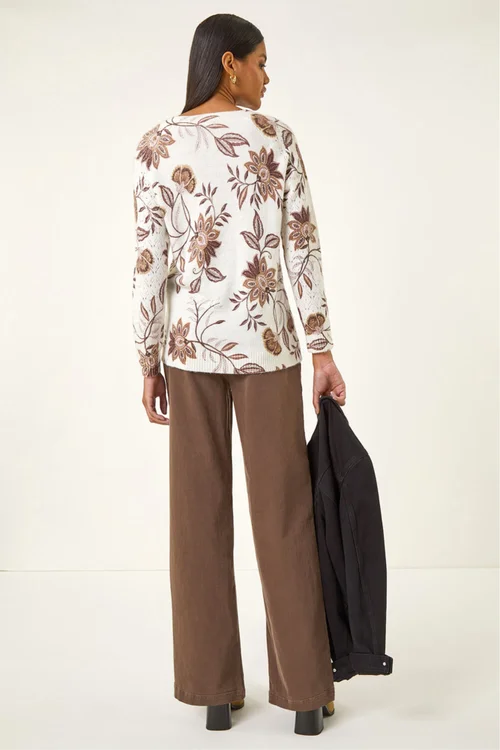 Roman Ivory Floral Print V-Neck Knit Jumper - 18 Image 3