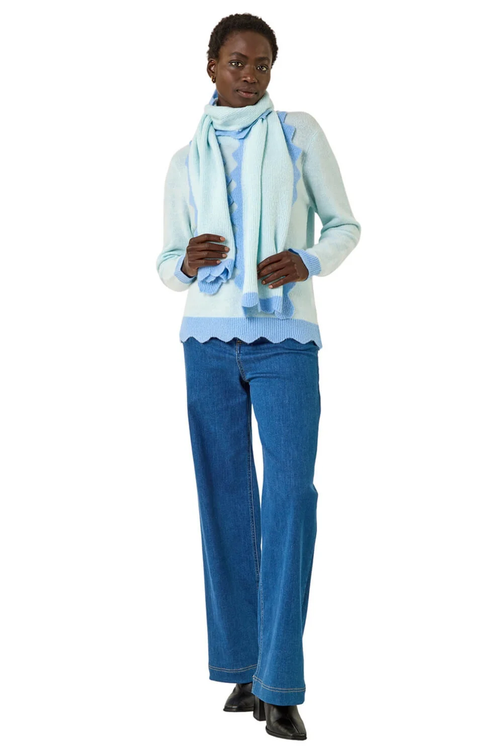 Roman Light Blue Scalloped Scarf Knit Jumper - 10 Image 2
