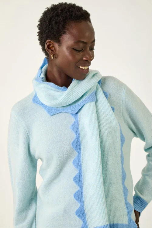 Roman Light Blue Scalloped Scarf Knit Jumper - 10 Image 4