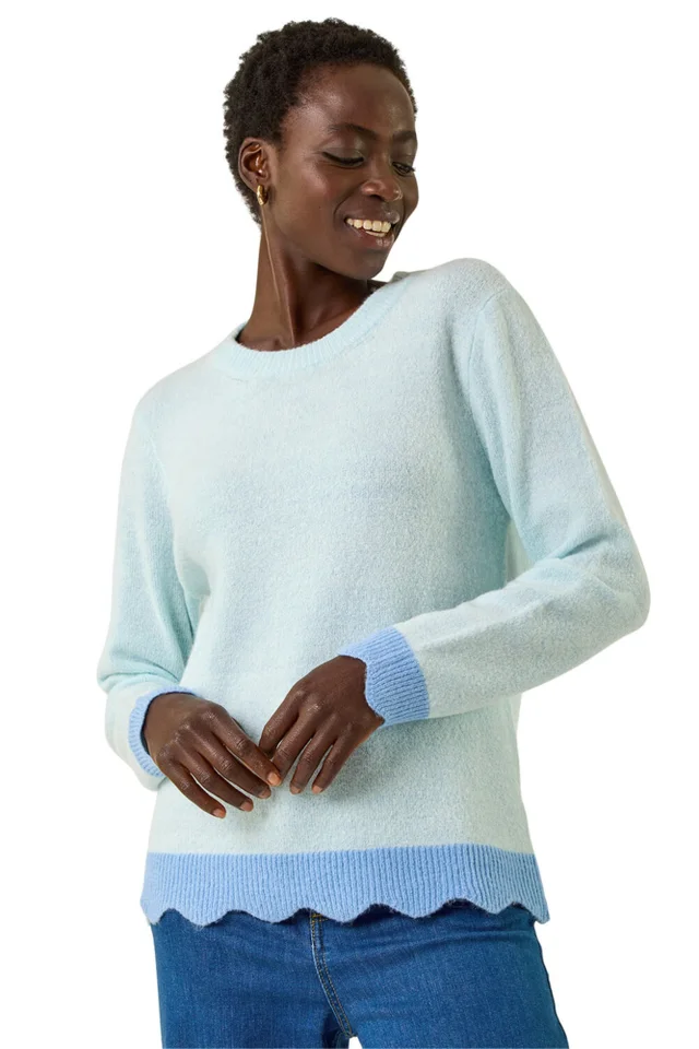 Roman Light Blue Scalloped Scarf Knit Jumper