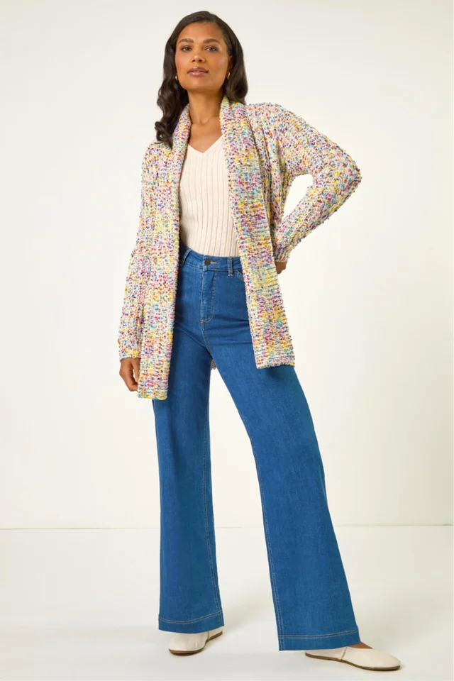 Roman Ivory Soft Knit Nep Longline Cardigan