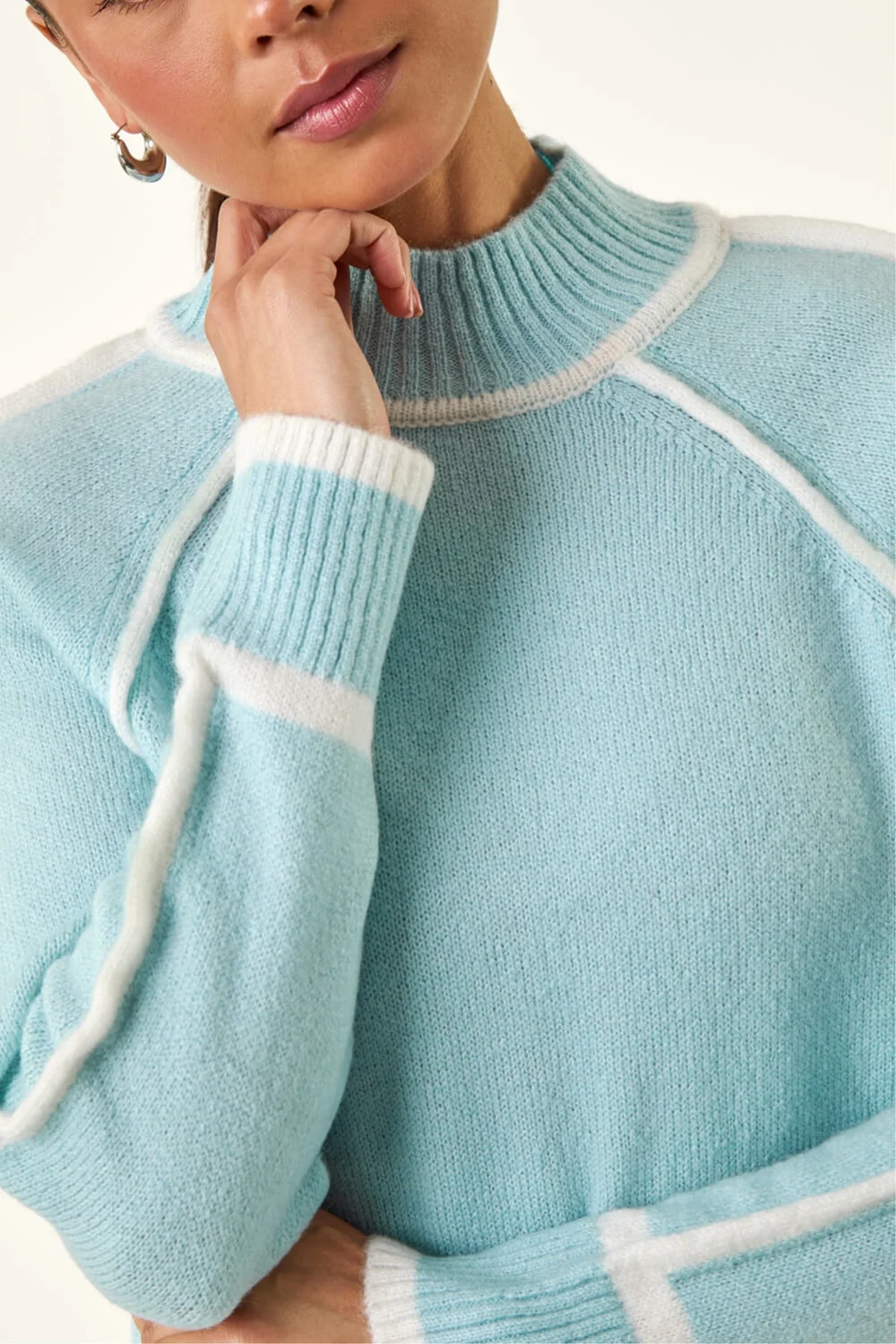 Roman Blue Petite Contrast Ribbed Knit Jumper - 10 Image 1