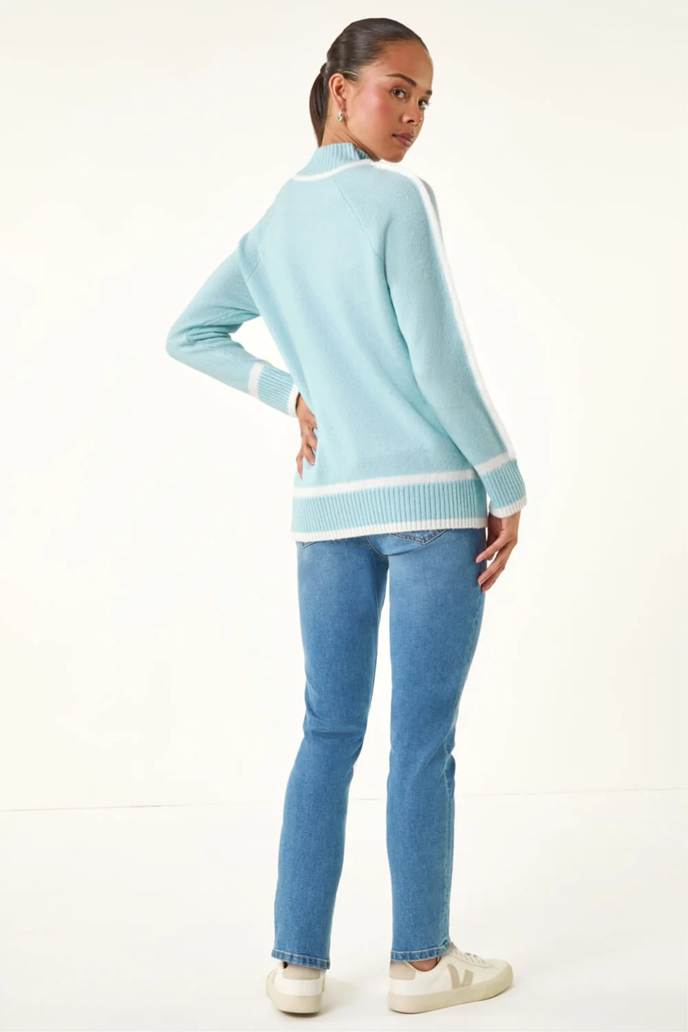 Roman Blue Petite Contrast Ribbed Knit Jumper - 10 Image 3