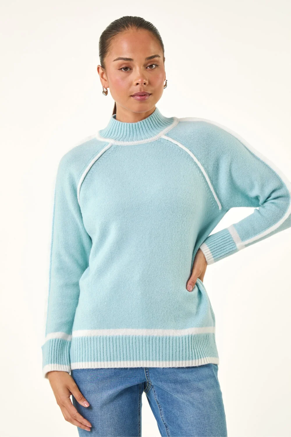 Roman Blue Petite Contrast Ribbed Knit Jumper - 10 Image 4