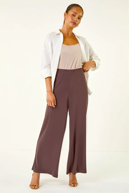 Roman Chocolate Petite Wide Leg Stretch Trouser - 12 Image 2