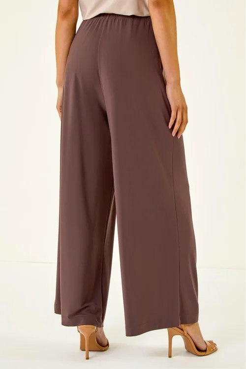 Roman Chocolate Petite Wide Leg Stretch Trouser - 12 Image 3