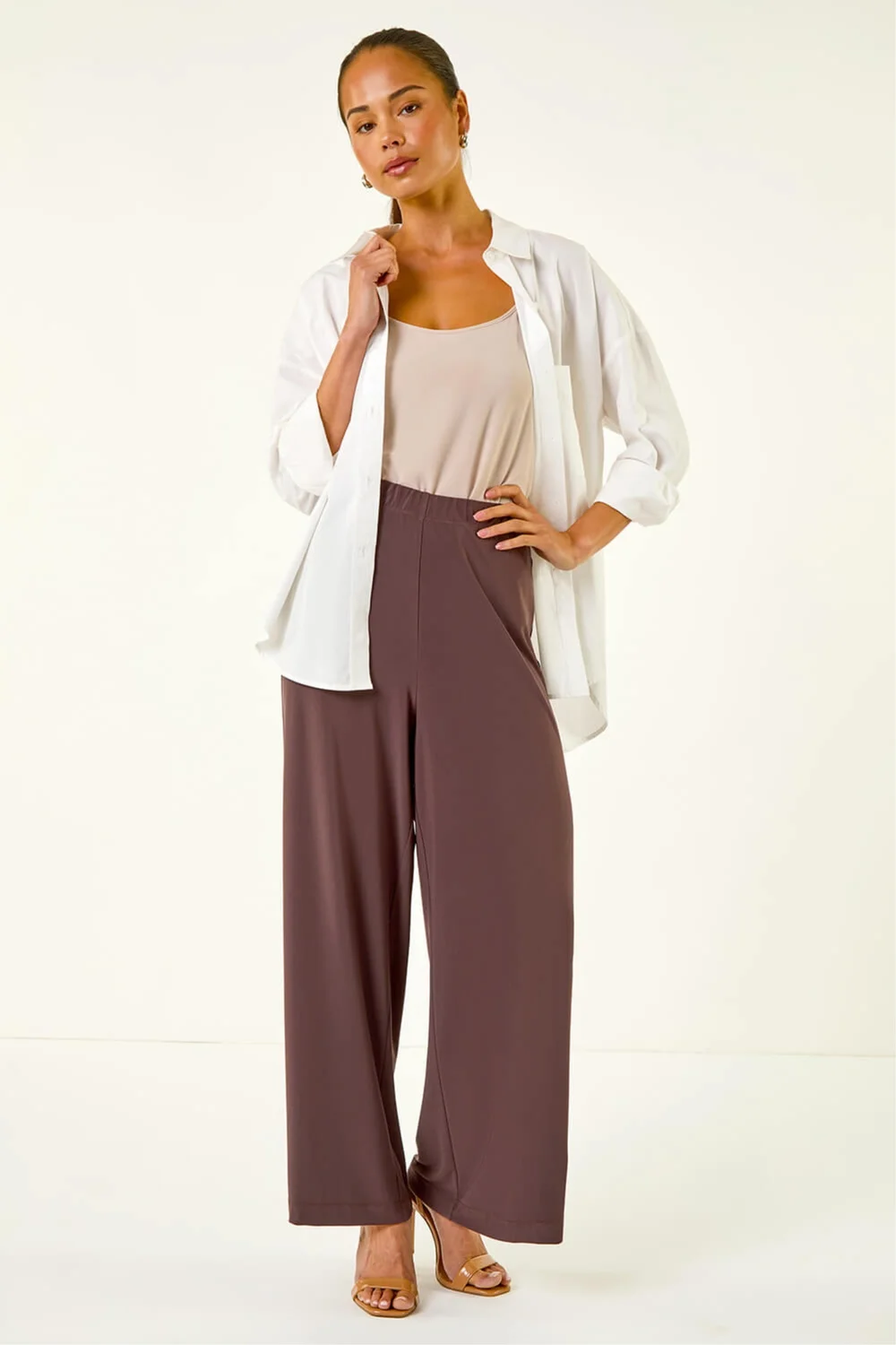 Roman Chocolate Petite Wide Leg Stretch Trouser - 12 Image 1