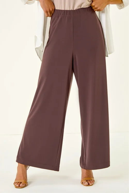 Roman Chocolate Petite Wide Leg Stretch Trouser - 12 Image 4