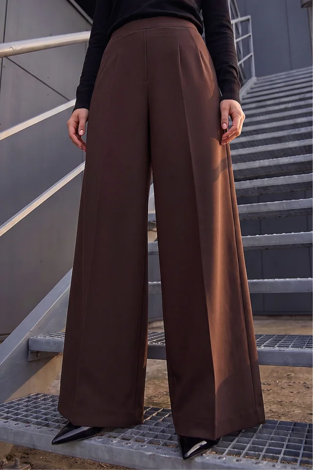 Roman Chocolate Petite Wide Leg Ponte Stretch Trouser