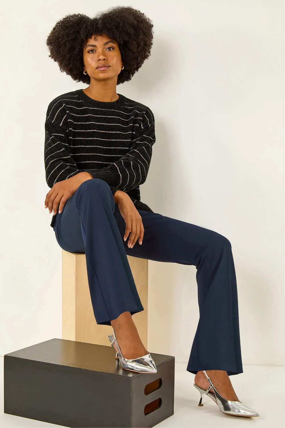 Roman Navy Bootcut Leg Stretch Trousers - 14 Image 3