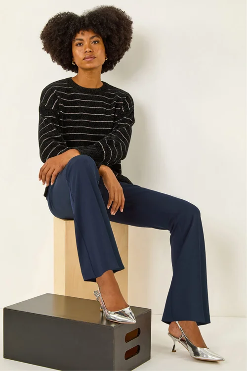 Roman Navy Bootcut Leg Stretch Trousers - 14 Image 3