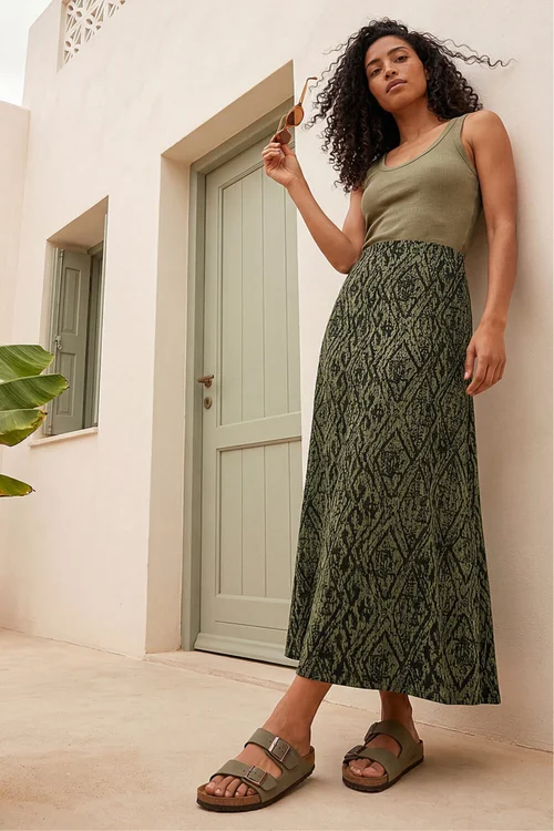 Roman Khaki Abstract Diamond Print Midi Skirt - 20 Image 1