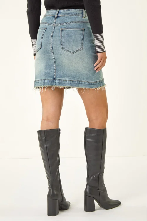 Dusk Blue Denim Pocket Mini Stretch Skirt - Size 18 Clothing Image 4