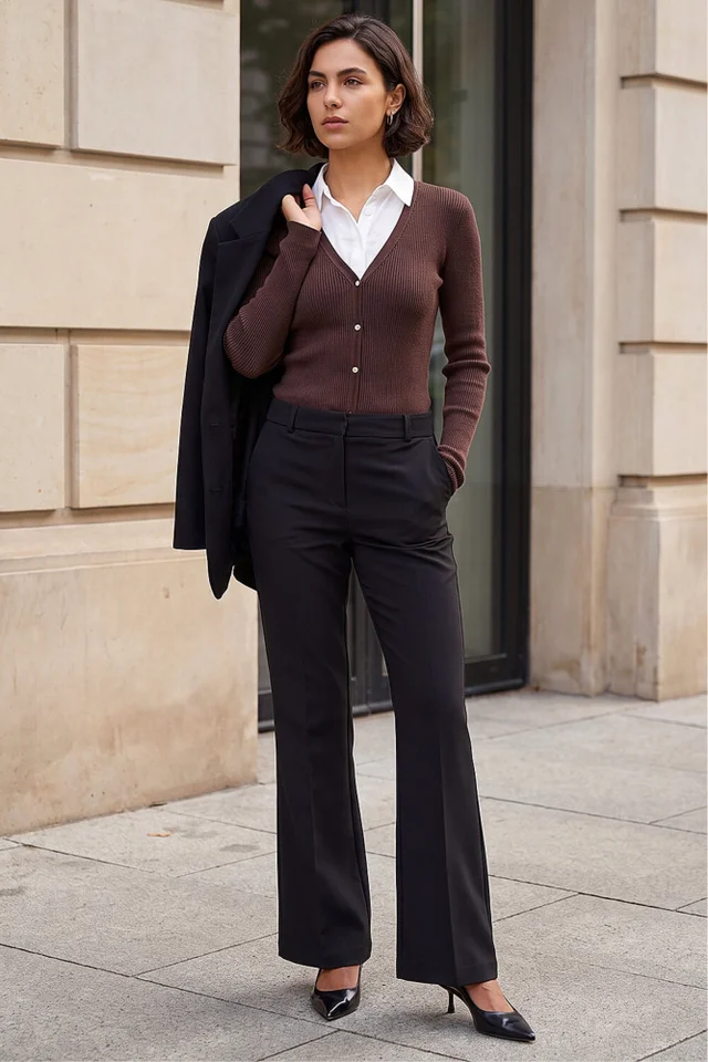 Roman Black Long Bootcut Stretch Trousers