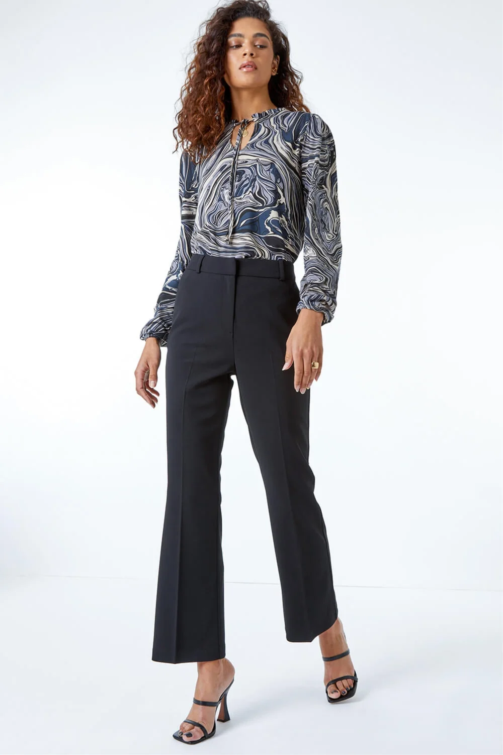 Roman Black Long Bootcut Stretch Trousers - 14 Image 4
