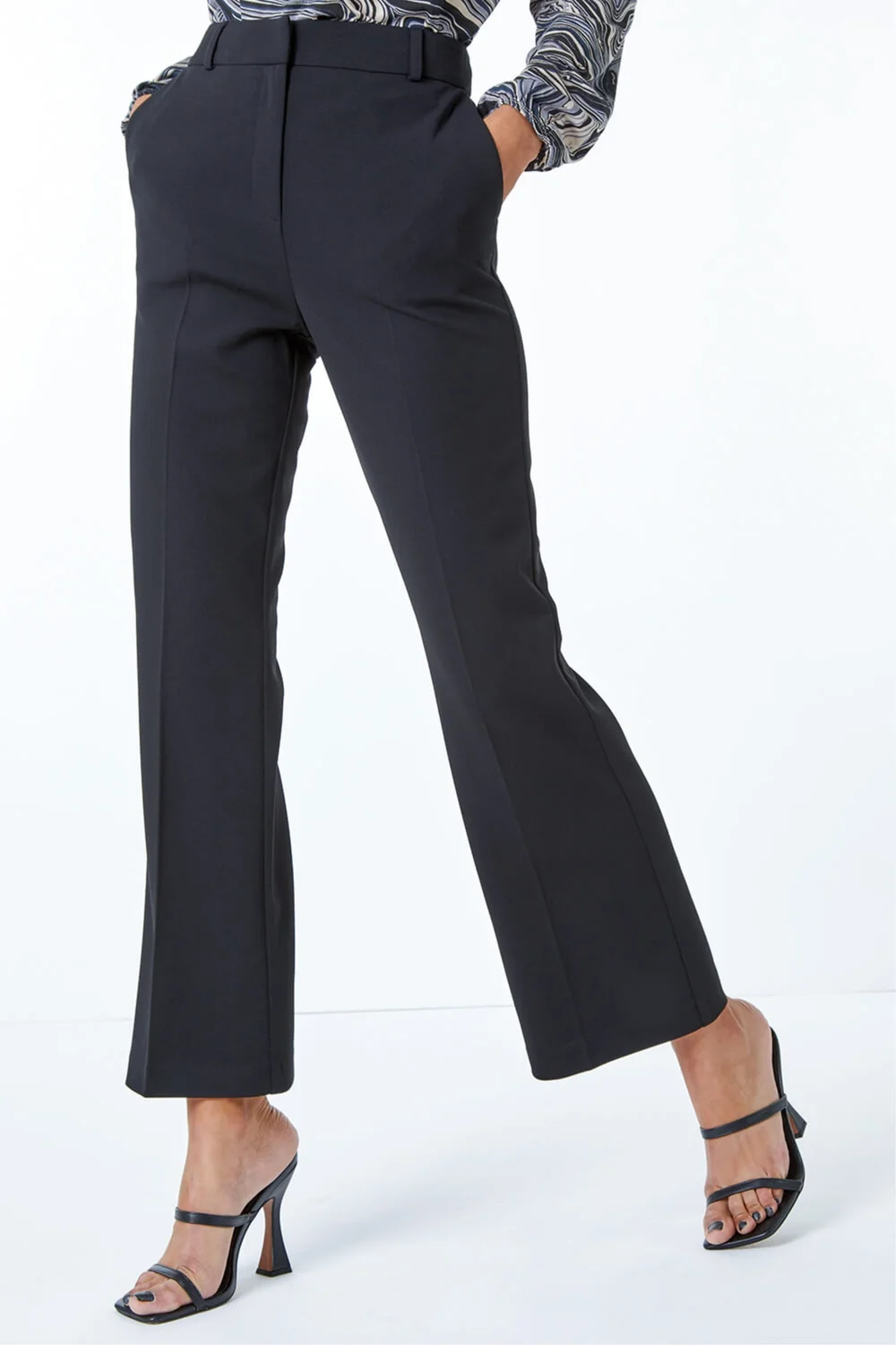 Roman Black Long Bootcut Stretch Trousers - 14 Image 1