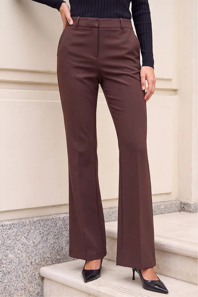Roman Dark Brown Long Bootcut Stretch Trousers