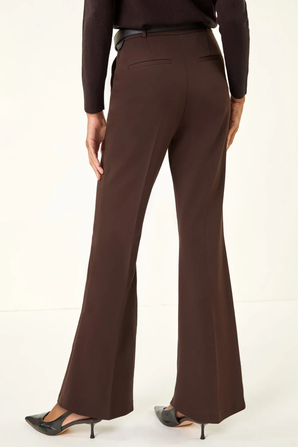 Roman Dark Brown Long Bootcut Stretch Trousers - 12 Image 3