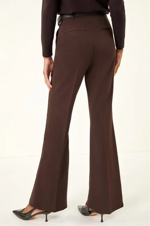Roman Dark Brown Long Bootcut Stretch Trousers - 12 Image 3
