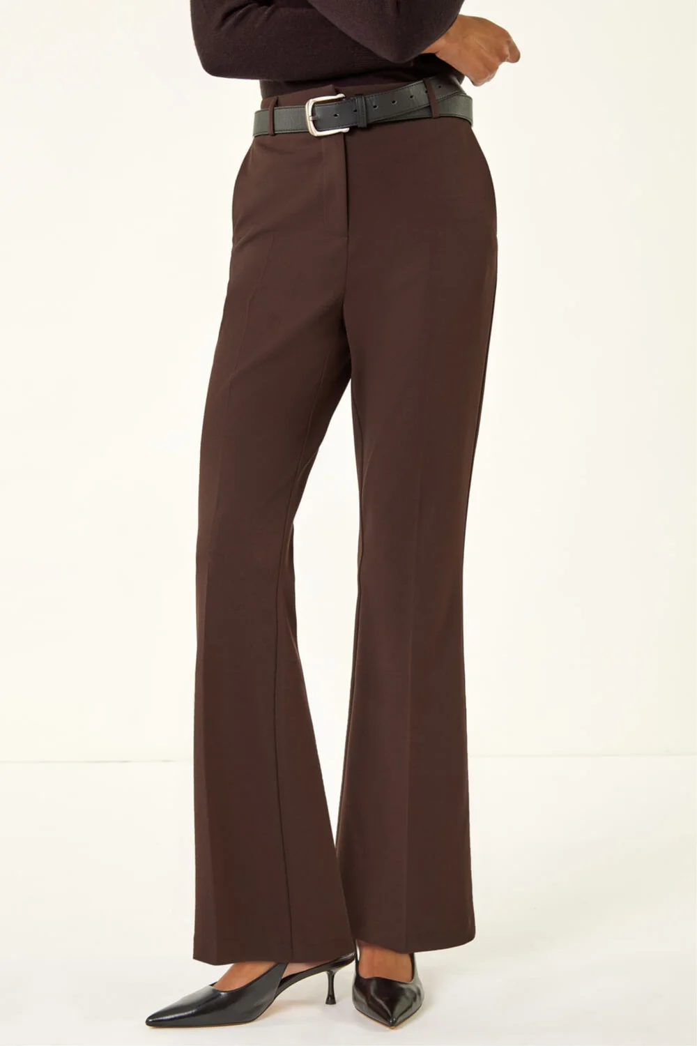 Roman Dark Brown Long Bootcut Stretch Trousers - 12 Image 4