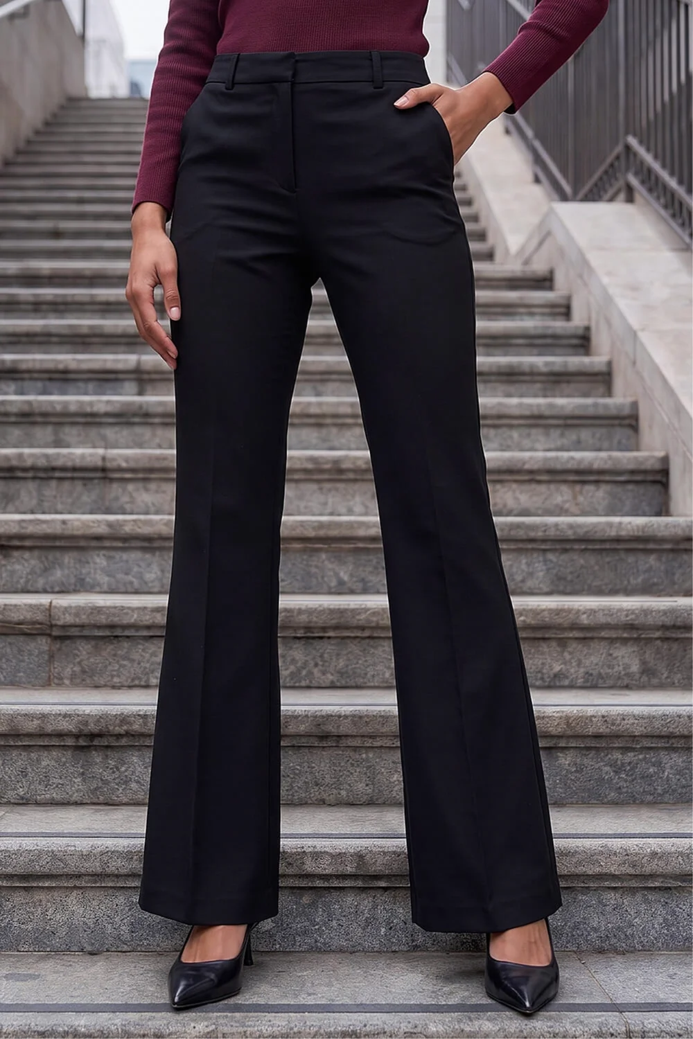 Roman Black Bootcut Crepe Stretch Trousers - 12 Image 1