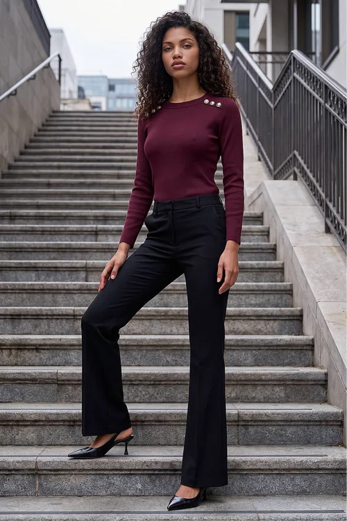 Roman Black Bootcut Crepe Stretch Trousers - 12 Image 2