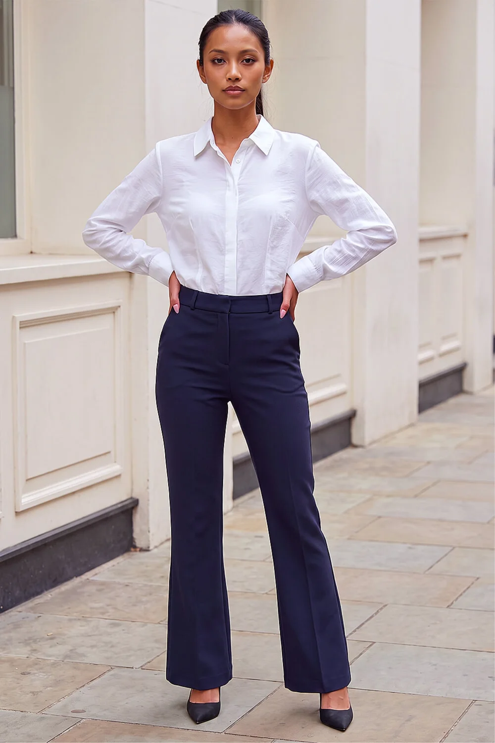 Roman Navy Bootcut Crepe Stretch Trousers - 14 Image 2