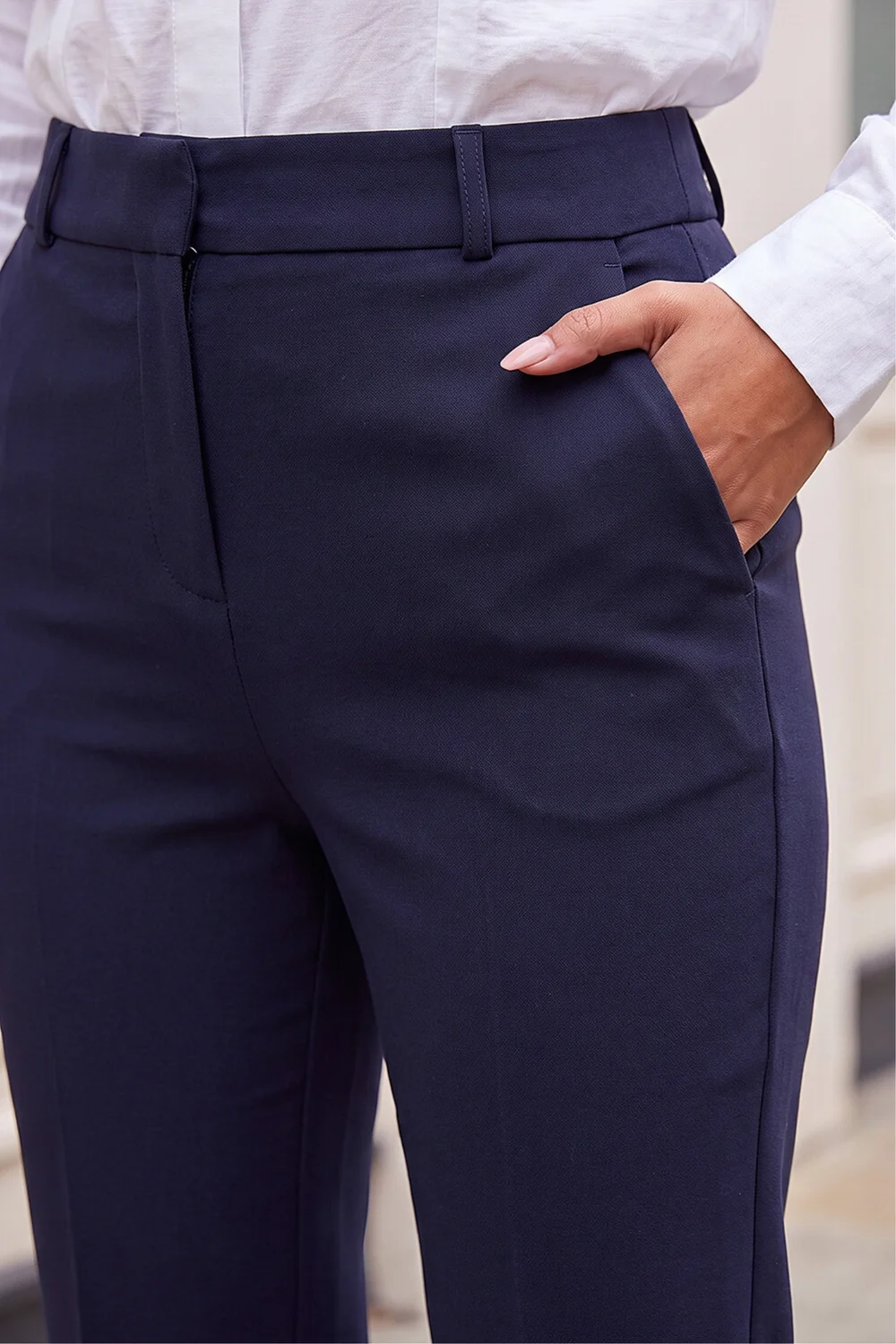 Roman Navy Bootcut Crepe Stretch Trousers - 14 Image 4