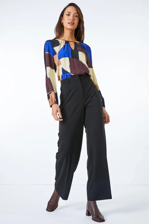 Roman Black Long Wide Leg Stretch Trousers - 10 Image 2