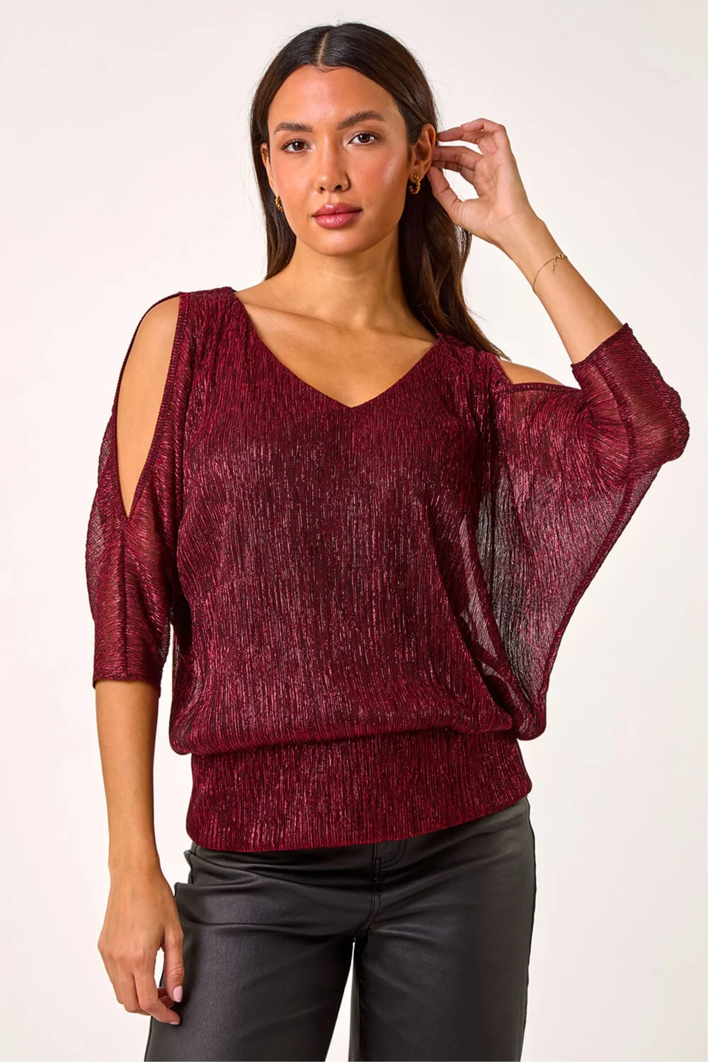 Roman Red Metallic Plisse Banded Hem Top - 10 Image 4