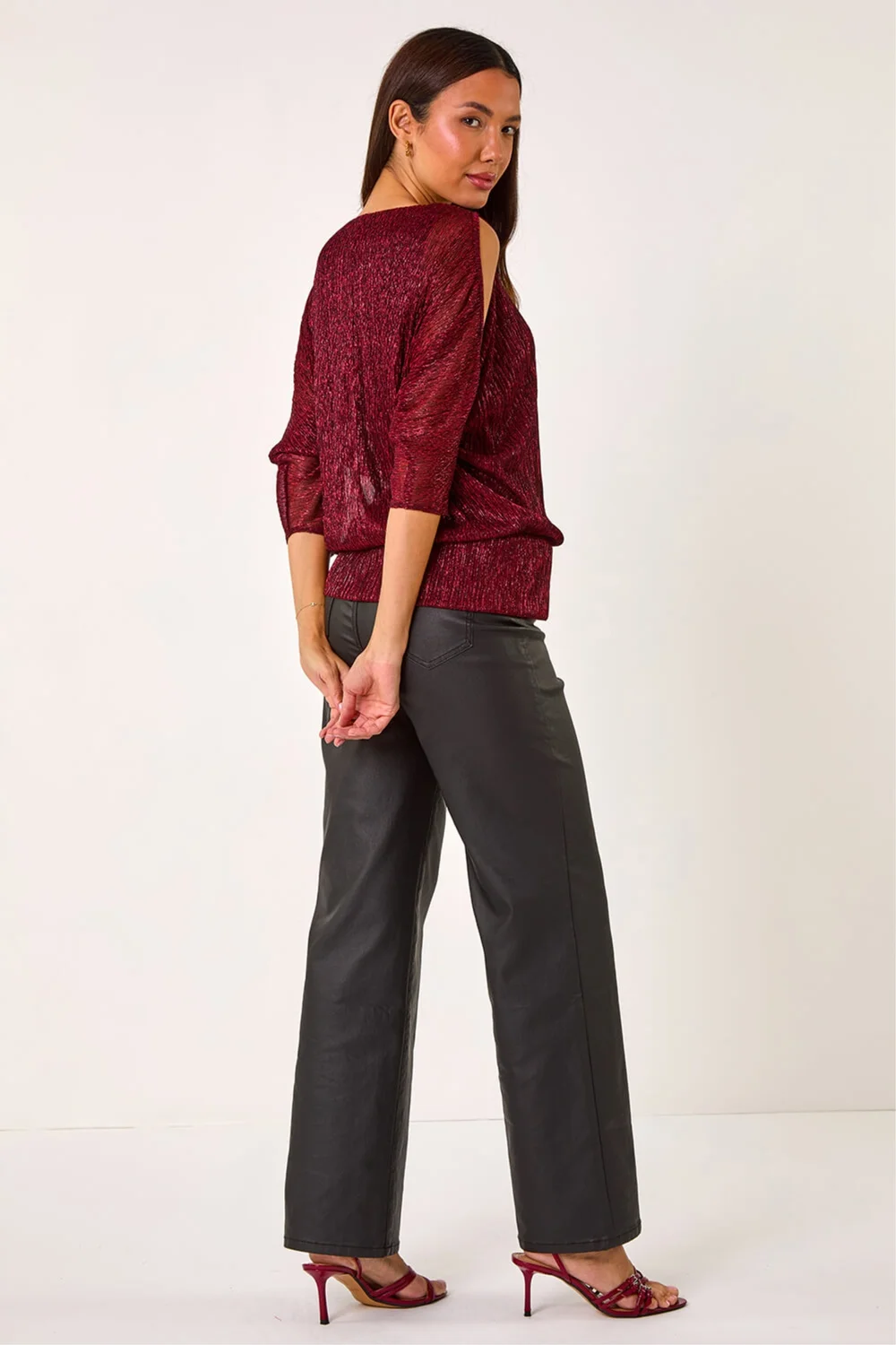 Roman Red Metallic Plisse Banded Hem Top - 10 Image 3