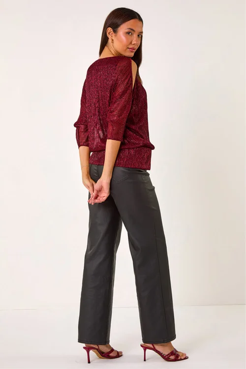 Roman Red Metallic Plisse Banded Hem Top - 10 Image 3