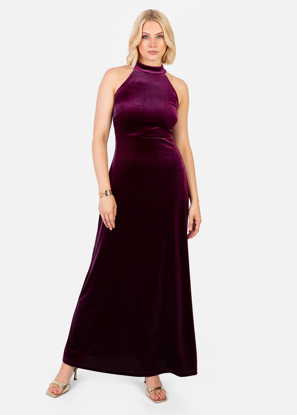 Maya Deluxe Purple Halter Neck Velvet Maxi Dress - 18 Maya Deluxe Purple Halter Neck Velvet Maxi Dress - 18