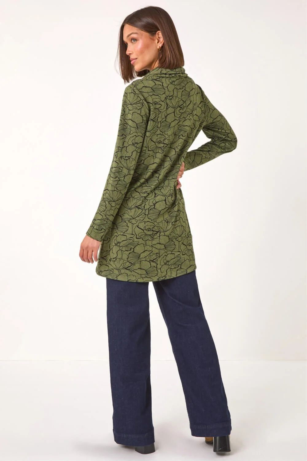 Roman Khaki Floral Print Cowl Neck Top - 20 Image 3