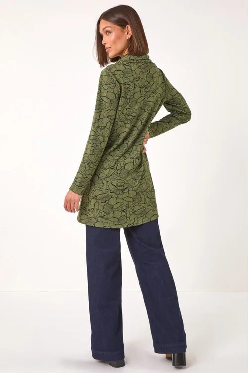 Roman Khaki Floral Print Cowl Neck Top - 20 Image 3