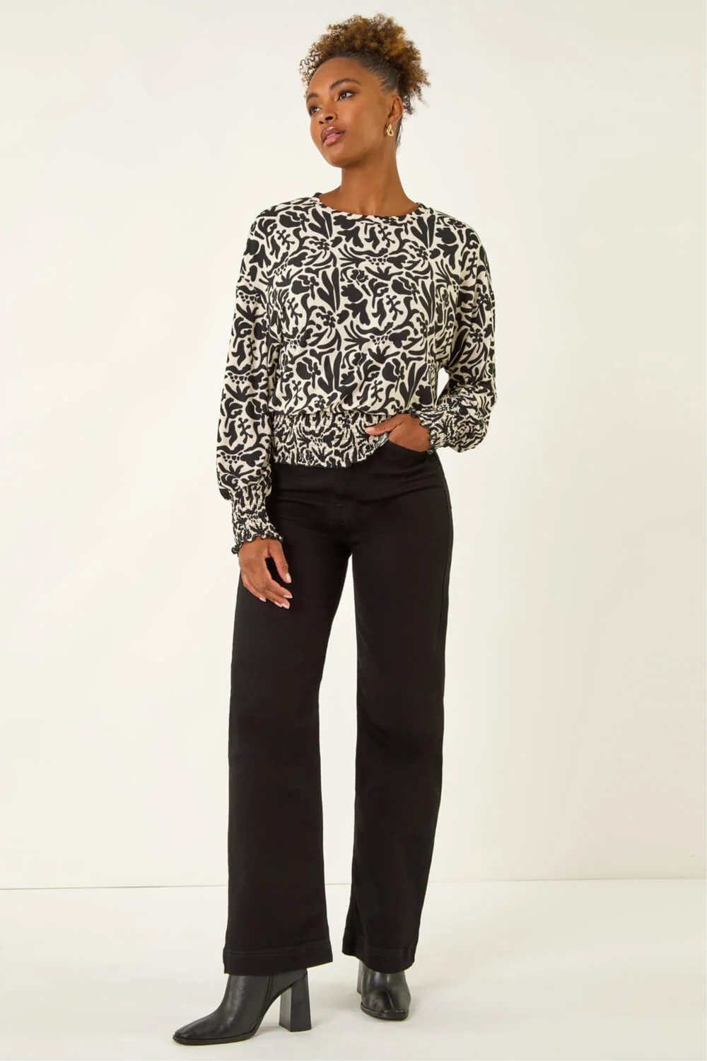 Roman Black Abstract Print Stretch Top - 16 Image 2