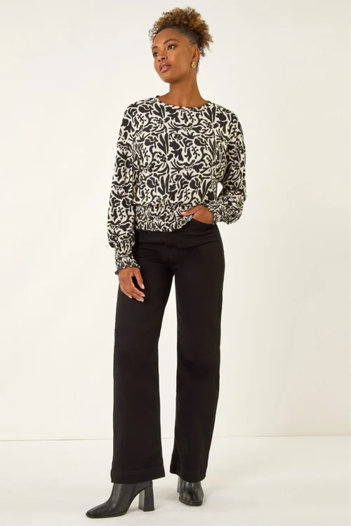 Roman Black Abstract Print Stretch Top - 16 Image 2