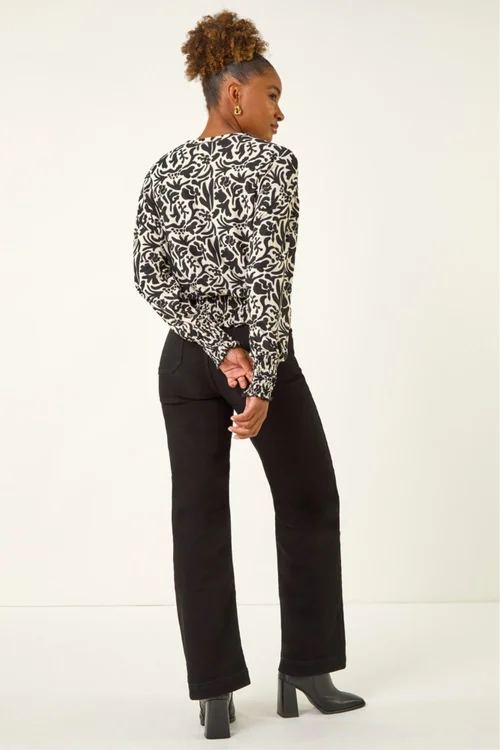 Roman Black Abstract Print Stretch Top - 16 Image 4