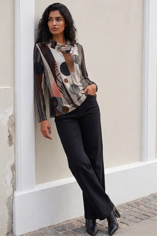 Roman Brown Abstract Print Snit Top - 12 Image 2