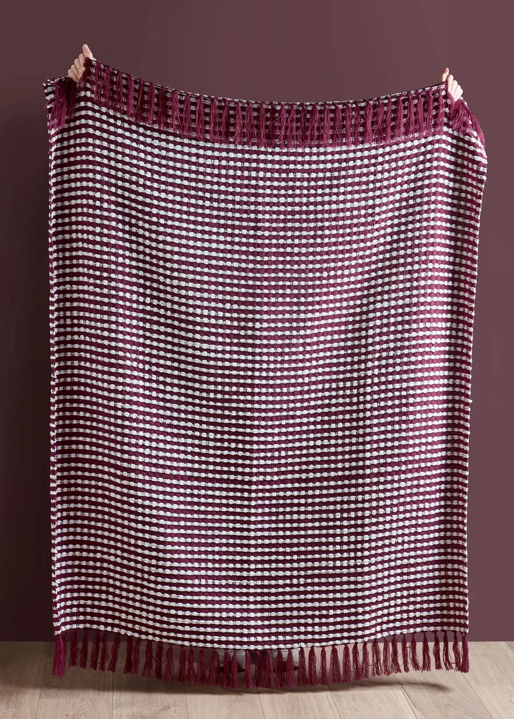 Catherine Lansfield Stab Stitch Blanket Throw Plum (125x150cm) - One Size Image 3