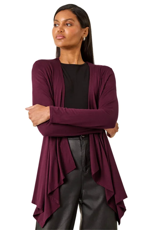 Roman Burgundy Waterfall Stretch Cardigan - 10 Image 1
