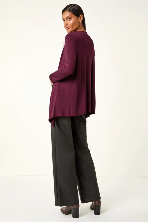 Roman Burgundy Waterfall Stretch Cardigan - 10 Image 4