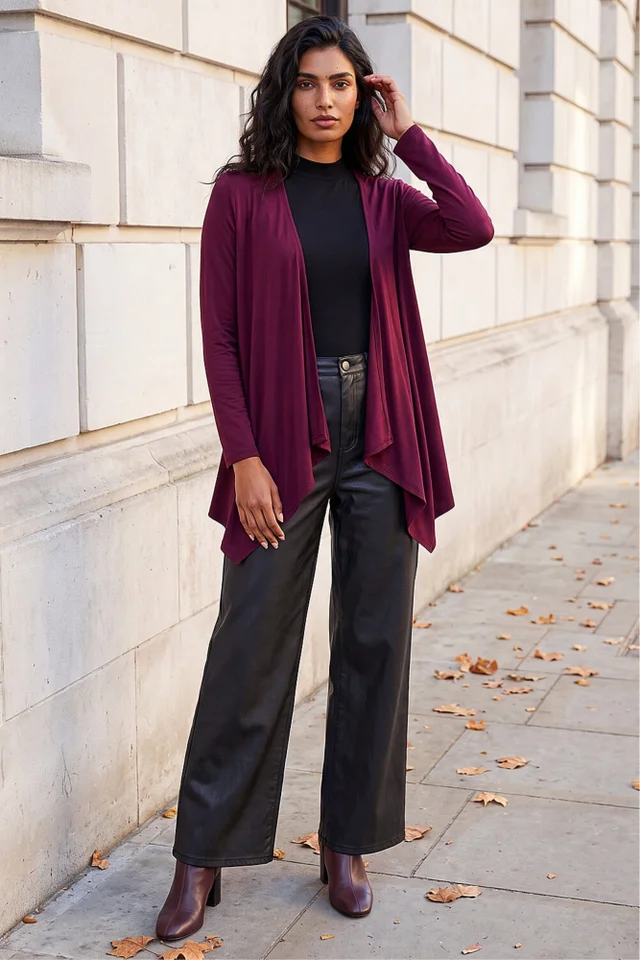 Roman Burgundy Waterfall Stretch Cardigan