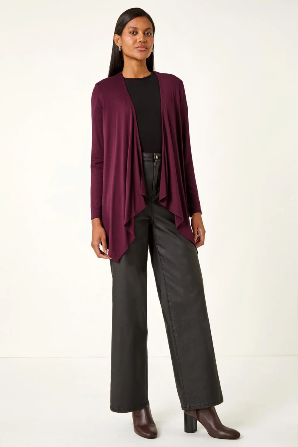 Roman Burgundy Waterfall Stretch Cardigan - 10 Image 3